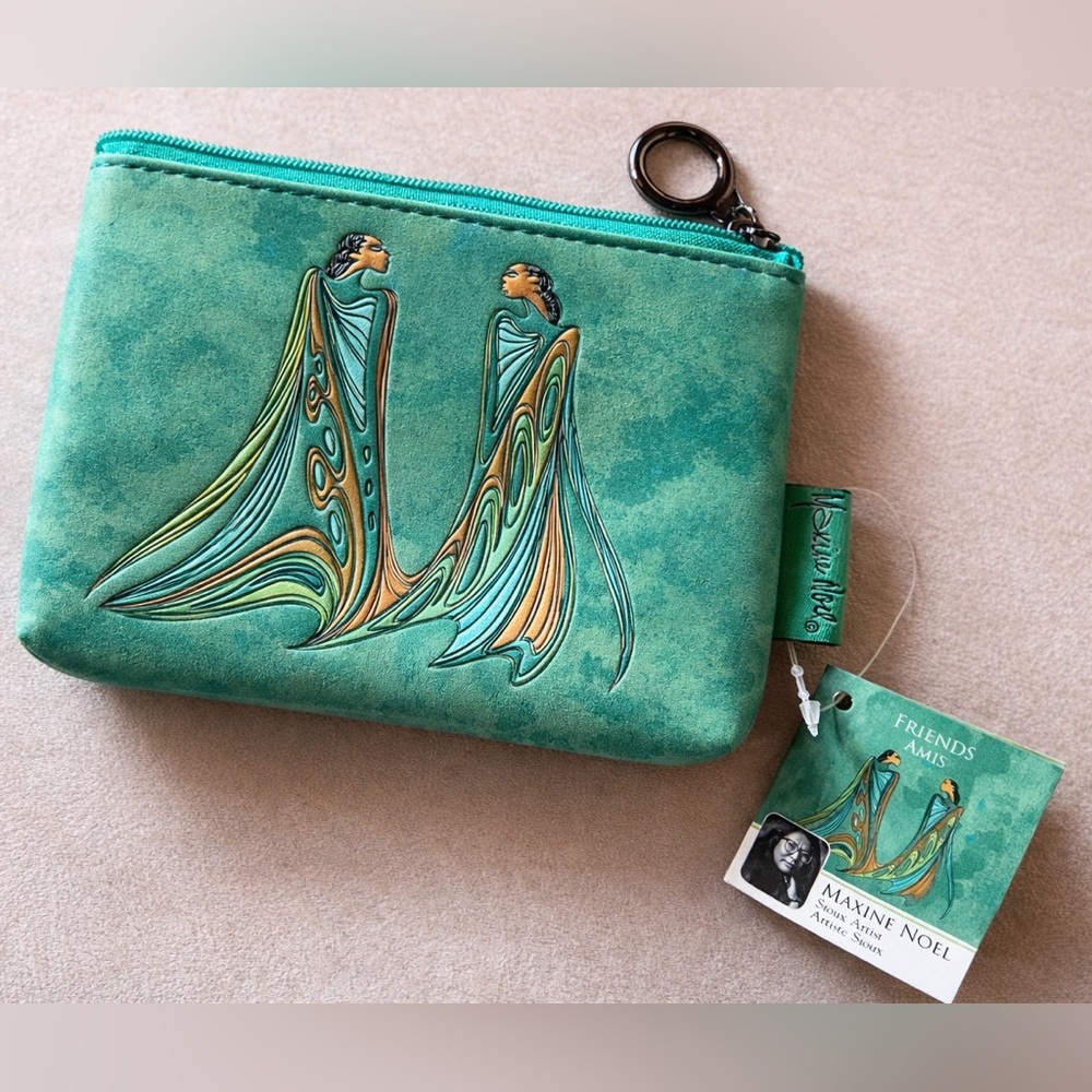 Maxine Noel Friends Coin Purse Indigenous Art Zipper Pouch Green NWT